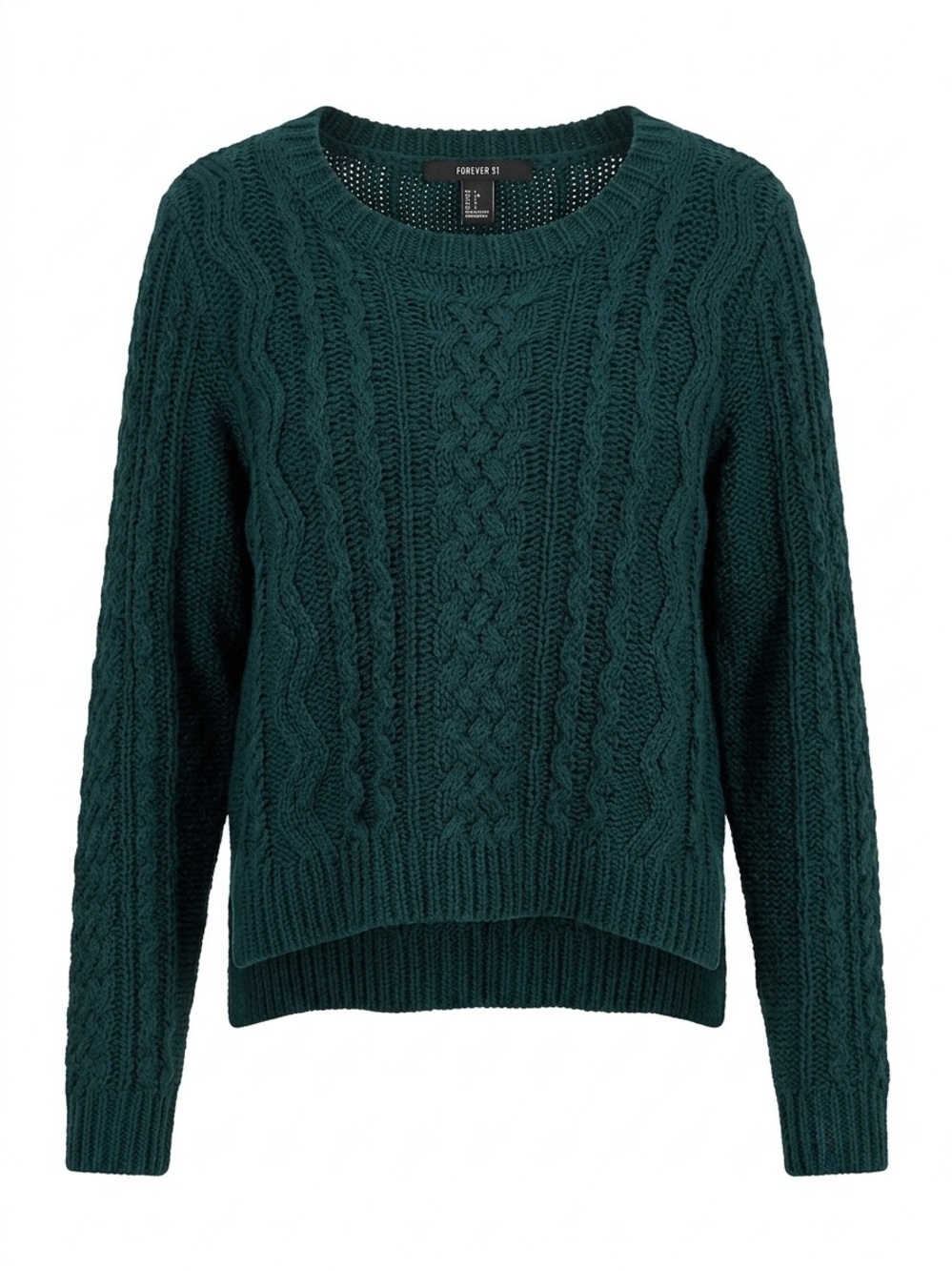 Forever 21 Green Cable Knit Crew Neck Pullover Sweater Long Sleeve Size L